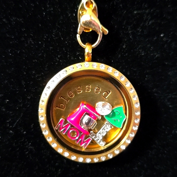 Origami Owl Flat Oval Link Necklace w/ Rhinestone Locket and Charms - Picture 3 of 7